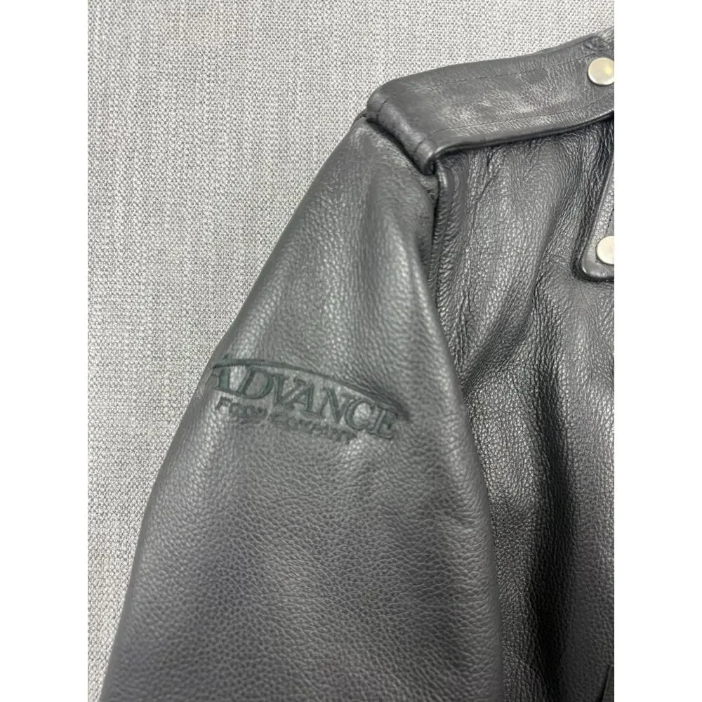 River Road Leather Motorcycle Jacket Mens 48 Black Biker Belted Leaders Patch